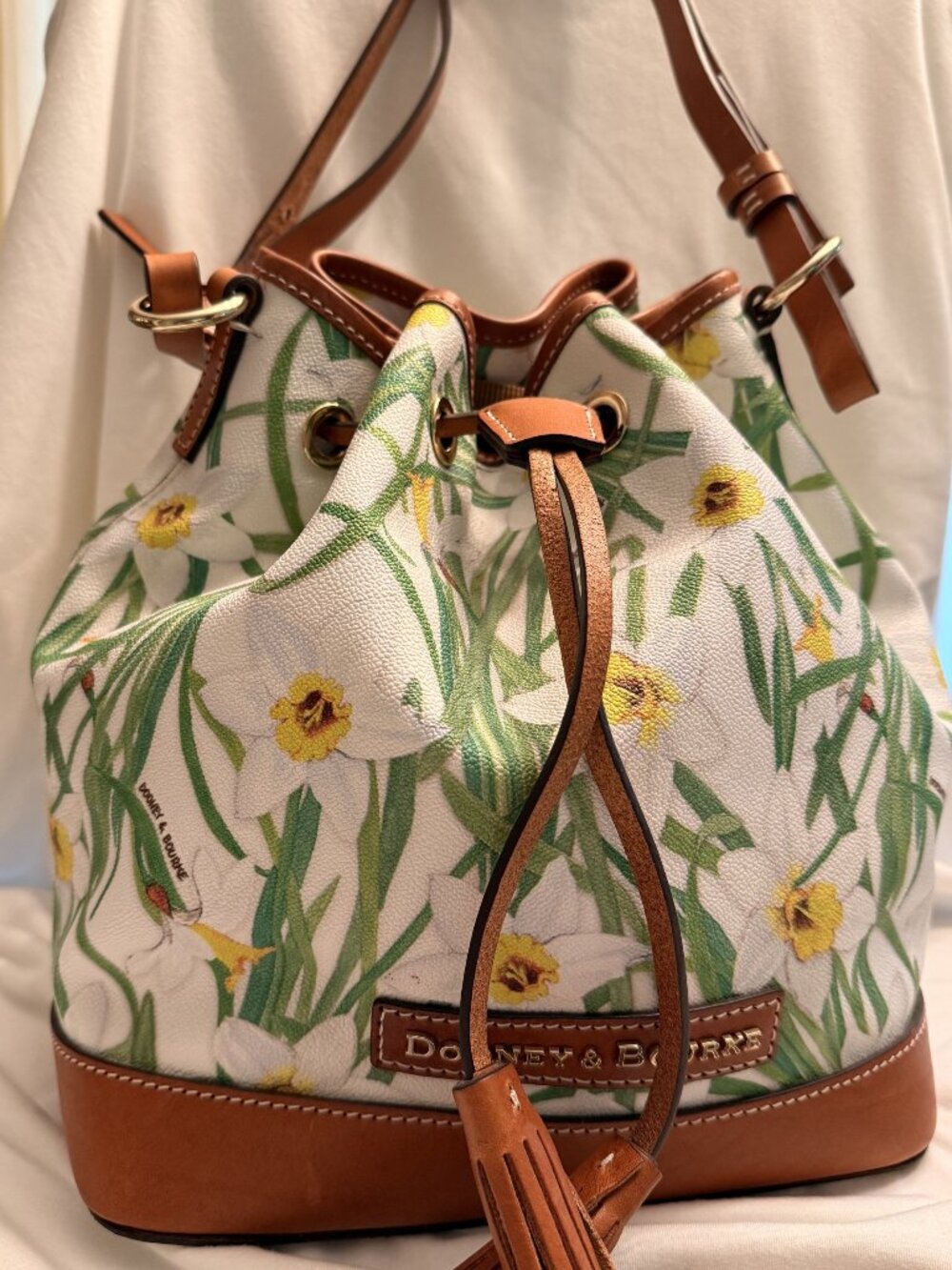 Dooney and Bourke Daffodil Drawstring Leather Bag with Matching Wristlet